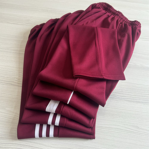 酒红色细白宽白双白三白杠校服裤