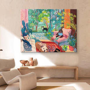 丙烯小众艺术纯手绘油画彩色可爱装 饰画客厅卧室挂画横幅画定制