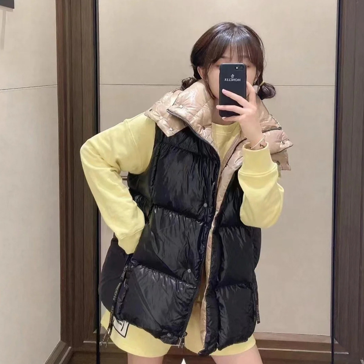 蒙家羽绒马甲女短款白鹅绒面包服