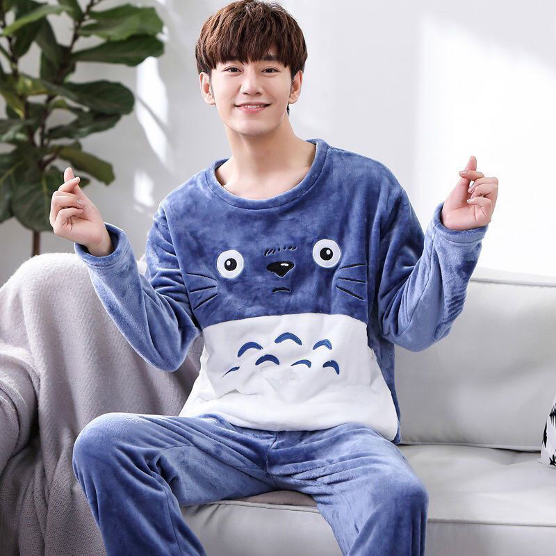 겨울 남성용 산호 벨벳 잠옷 두꺼운 벨벳 봄 가을 겨울 남성용 플란넬 가정복 겨울 남성용 정장