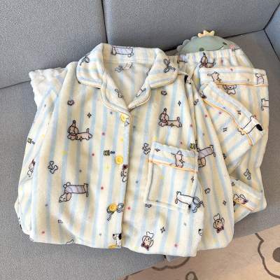 冬季女士加厚加绒珊瑚绒睡衣套装