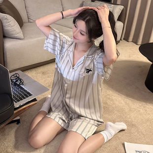 睡衣女夏天冰丝短袖短裤套装甜美卡通夏季春秋款高级感女士家居服