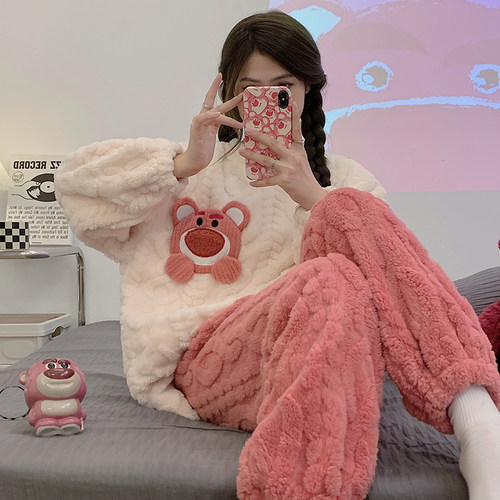 睡衣女冬季珊瑚绒加厚加绒家居服