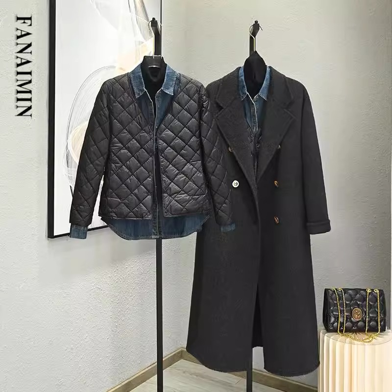 轻薄羽绒棉服女V领内胆2025新款大衣内搭菱格无领短外套~清仓特价