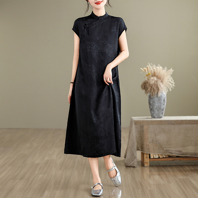 棉麻复古国风旗袍裙女夏新中式