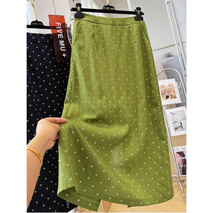 高级感显瘦碎花半身裙女式夏季薄款过膝开叉亚麻包臀裙~外单
