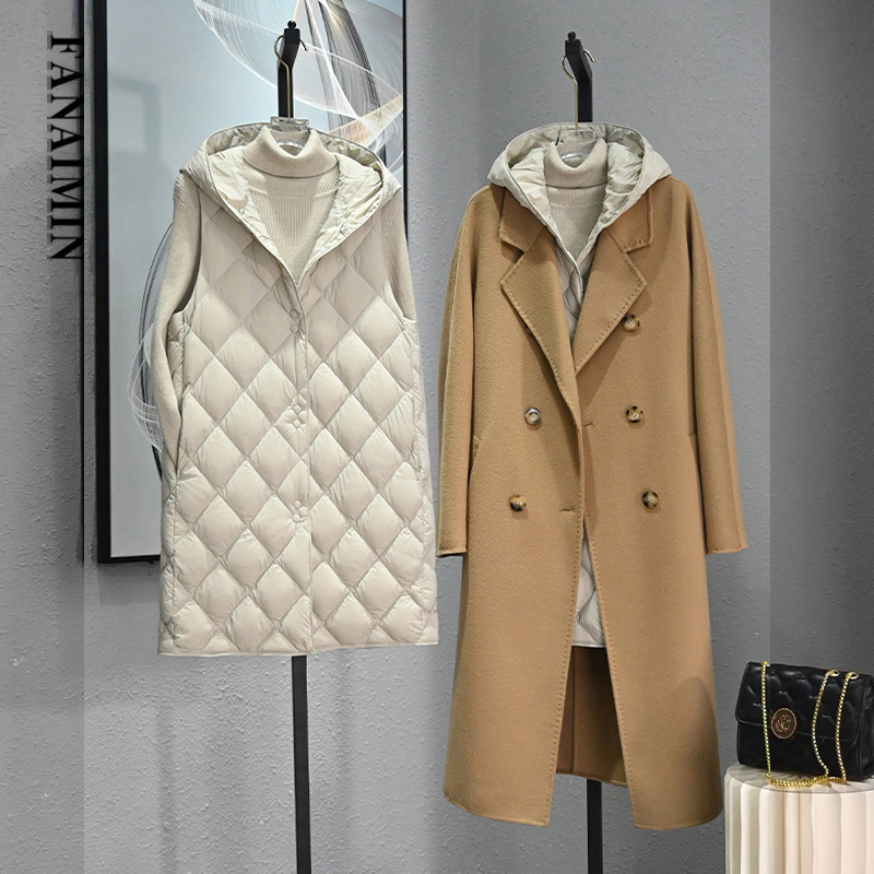 中长款羽绒棉服戴帽马甲内胆秋冬叠穿夹棉轻薄背心外套~外贸捡漏