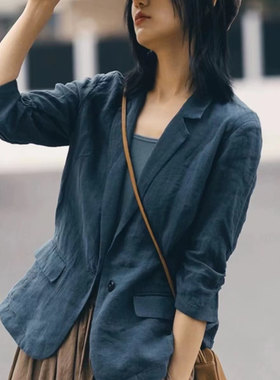 春季新款棉麻小西装女外套