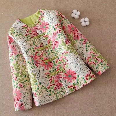 新中式提花小褂刺绣花棉袄女复古对襟盘扣国风棉服外套~外贸清仓