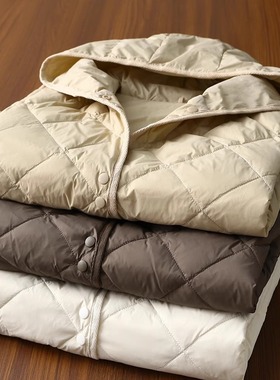 轻暖不臃肿菱格连帽背心羽绒棉马甲女秋冬开襟棉衣外套~清仓现货