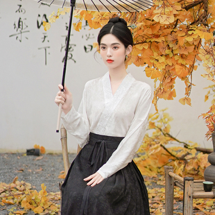 清仓折扣~宋制汉服提花女马面裙上衣国风衬衫秋款交织汉服上衣女