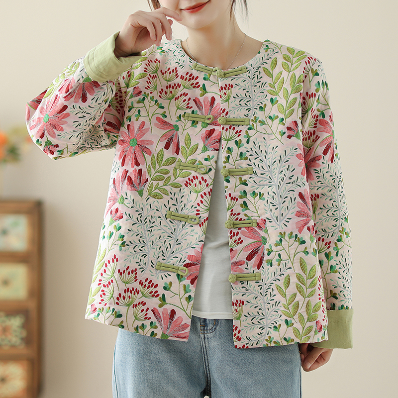 提花碎花衬衫中式民族女外套长袖