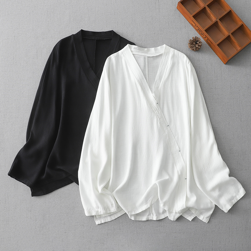 禅意茶服女春季斜襟长袖上衣