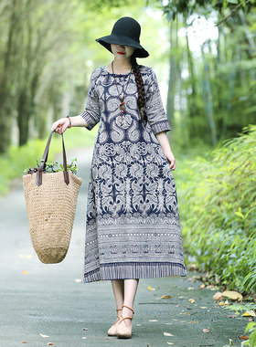 夏季新款复古民族风印花裙子女