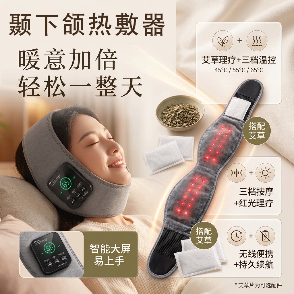 面部震动按摩颞下颌酸胀紧绷红光热敷器充电智能恒温咬肌放松神器