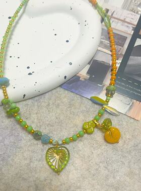 柠檬橘子汽水夏日色彩感锁骨链