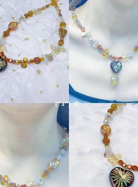 DIY原创红色爱心捷克琉璃猫头吊坠时尚小众ins风女性锁骨链