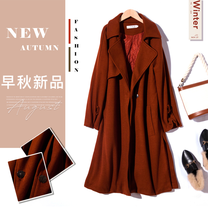 大码秋季时尚休闲中长款毛呢外套