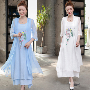 女装 大码 两件套春夏季 时尚 S深依度2023夏装 刺绣连衣裙套裙 新款