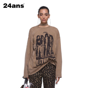 24ans ribbon washed T-shirt | 飘带水洗人像印花露背长袖T恤