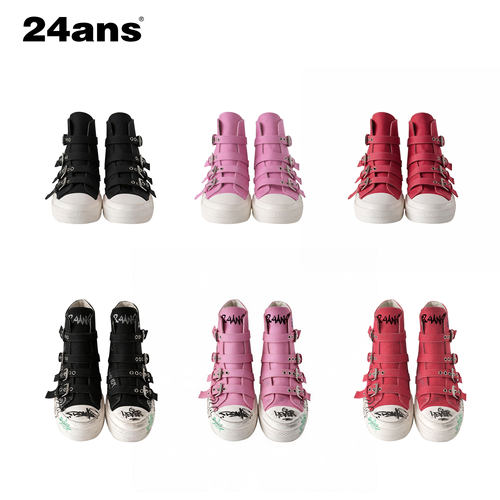 24ANS LTD 朋克grunge帆布鞋 ⑴手工做旧涂鸦⑵多层搭扣结构设计