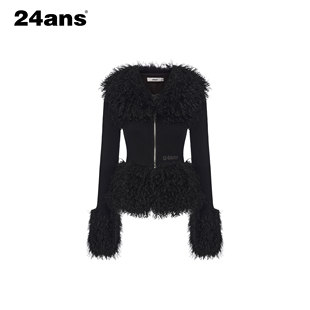 卷毛拼接针织开衫 24ANS LTD