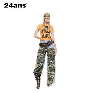 24ANS LTD 朋克grunge牛仔⑴迷彩面料拼接⑵破坏毛须边⑶酵素精洗