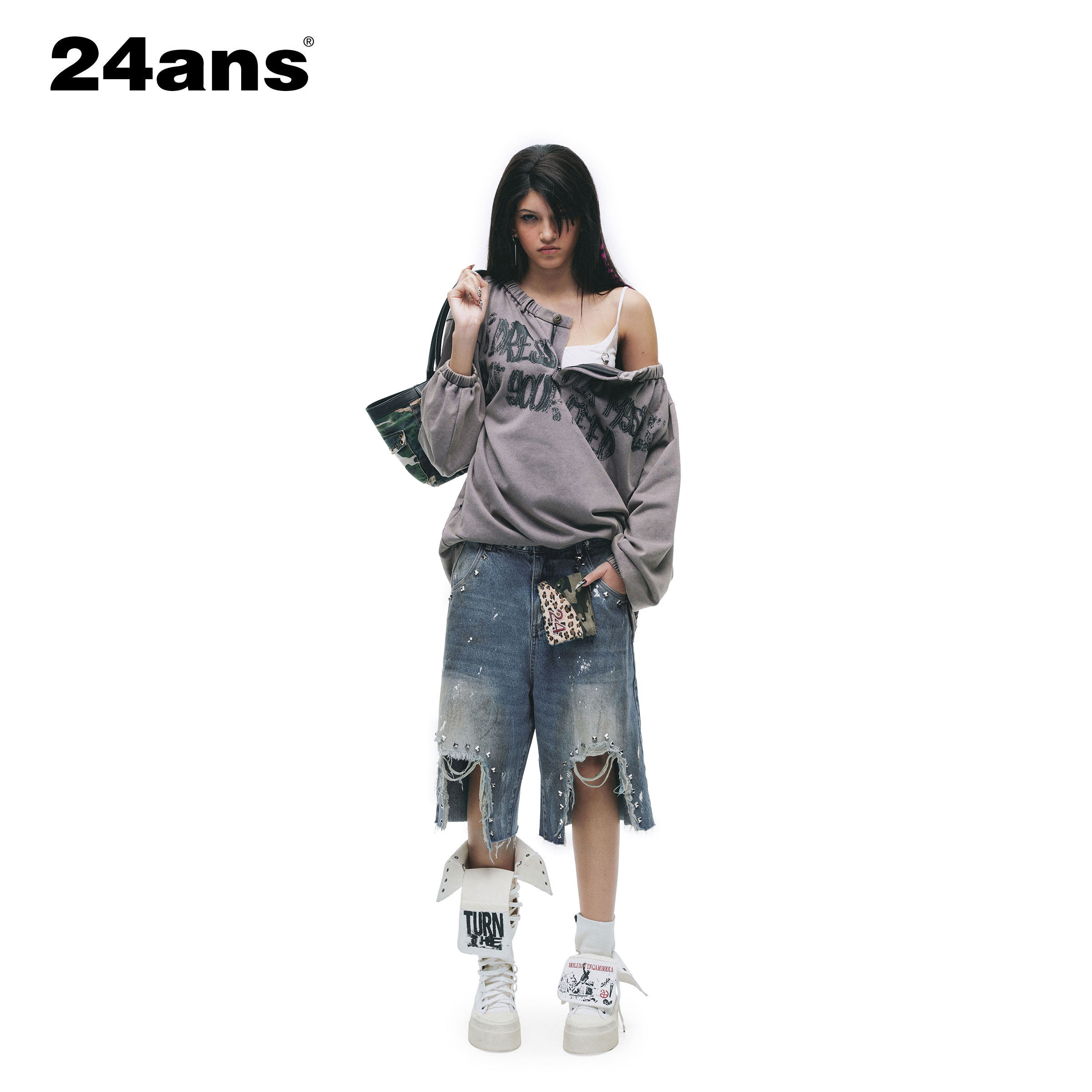 24ANS LTD 朋克grunge牛仔⑴黄泥浸染⑵破坏毛须边⑶remake铆钉