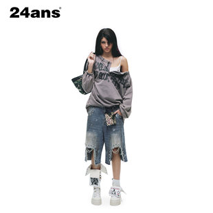 24ANS LTD 朋克grunge牛仔⑴黄泥浸染⑵破坏毛须边⑶remake铆钉