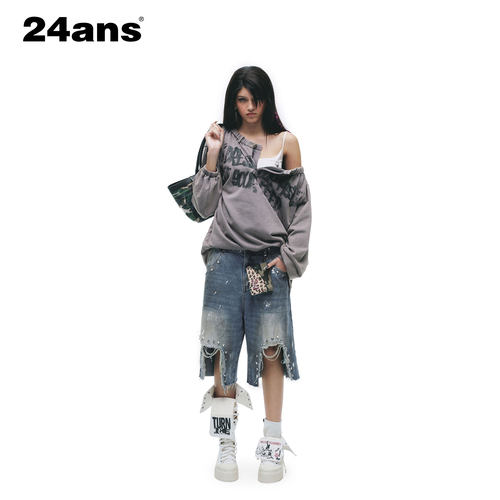 24ANS LTD 朋克grunge牛仔⑴黄泥浸染⑵破坏毛须边⑶remake铆钉