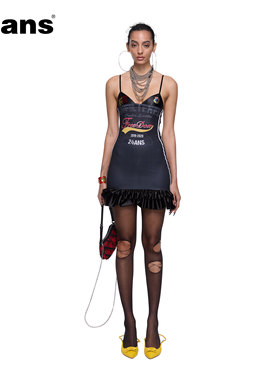 24ans Strap jersey dress | 字母印花拼接花边球衣吊带连衣裙