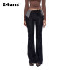 24ans 绑带翻边设计水洗深色喇叭牛仔长裤 Flared jeans