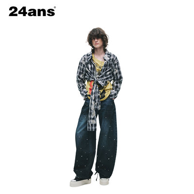 24ANS LTD 朋克grunge牛仔⑴酵素精洗⑵金属三角铆钉⑶渐变猫须