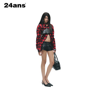 24ANS LTD 朋克grunge衬衫⑴纱洗磨毛面料⑵内袖扣调节⑶手工铆钉