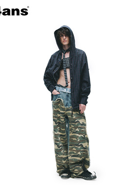 24ANS LTD 男装TMN连帽衬衫⑴做脏面料⑵ 手工铆钉