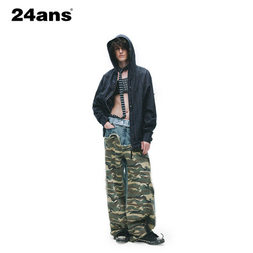 24ANS LTD 男装TMN连帽衬衫⑴做脏面料⑵ 手工铆钉