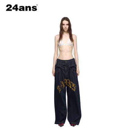 24ANS LTD 已有10年专注于做服装设计｜双腰微掉档刺绣牛仔裤