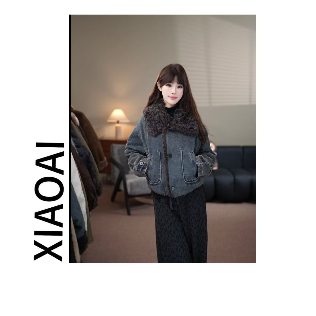 XIAOAI  【90白鸭绒】冬季2025新款高级感牛仔毛领羽绒服 A280628