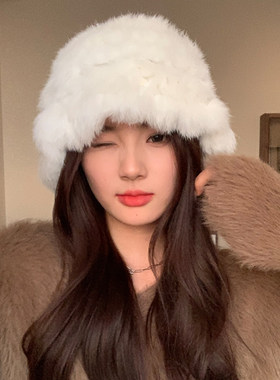 兔毛帽出游百搭女冬季