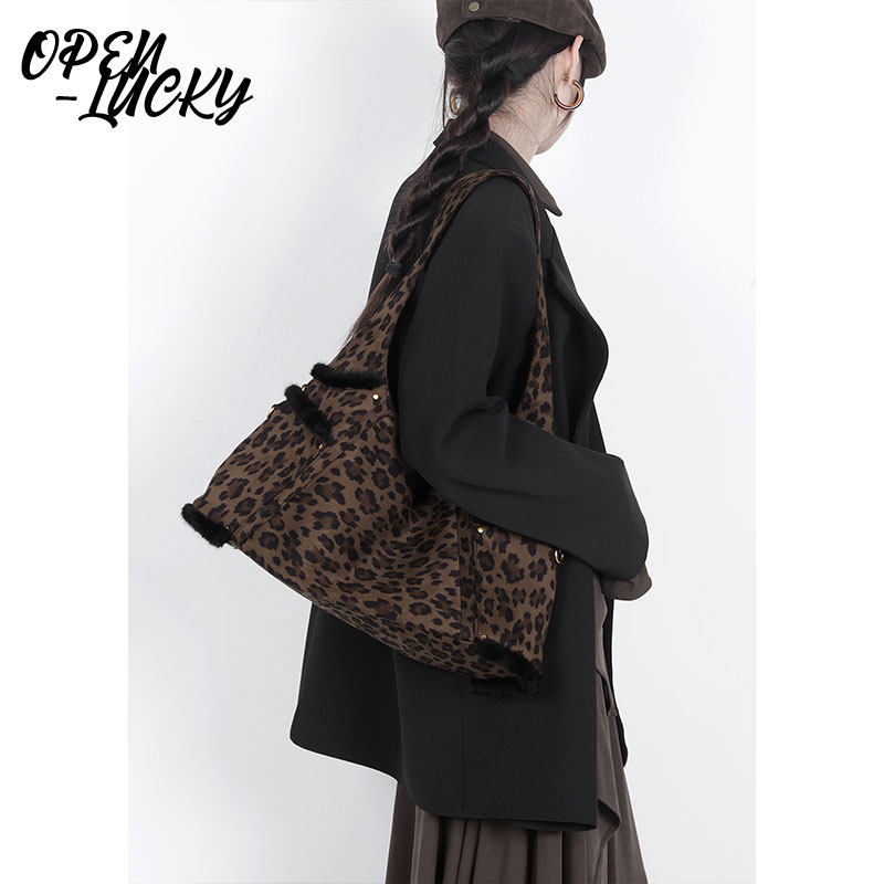 【卢克叔叔】豹纹毛绒绒托特包复古慵懒松驰大容量单肩包通勤包