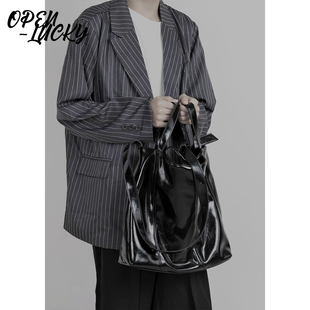 OPEN LUCKY潮牌软皮旅行包慵懒风托特包大容量斜挎单肩包