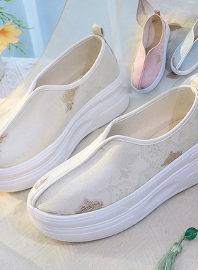 无绣花古风汉服鞋厚底新中式国风高跟布鞋松糕休闲单鞋禅意民族风