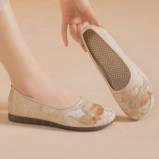 新中式国风绣花鞋女款古风汉服平底民族布鞋牛筋底软底不累脚单鞋