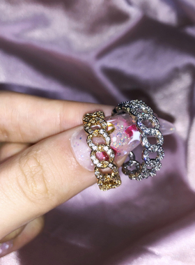 欧美ins少女金链条微镶钻戒指