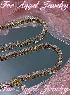 for angel｜金闪闪 ins辣妹长方形锆石叠戴锁骨链项链