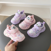 子2024春秋新款 透气皮面旅游鞋 亮灯运动鞋 3岁2宝宝鞋 软底 女童鞋