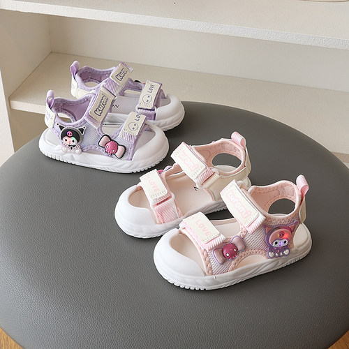 女宝宝带亮灯夏季小童沙滩凉鞋2025新款儿童卡通可爱防踢学步鞋子