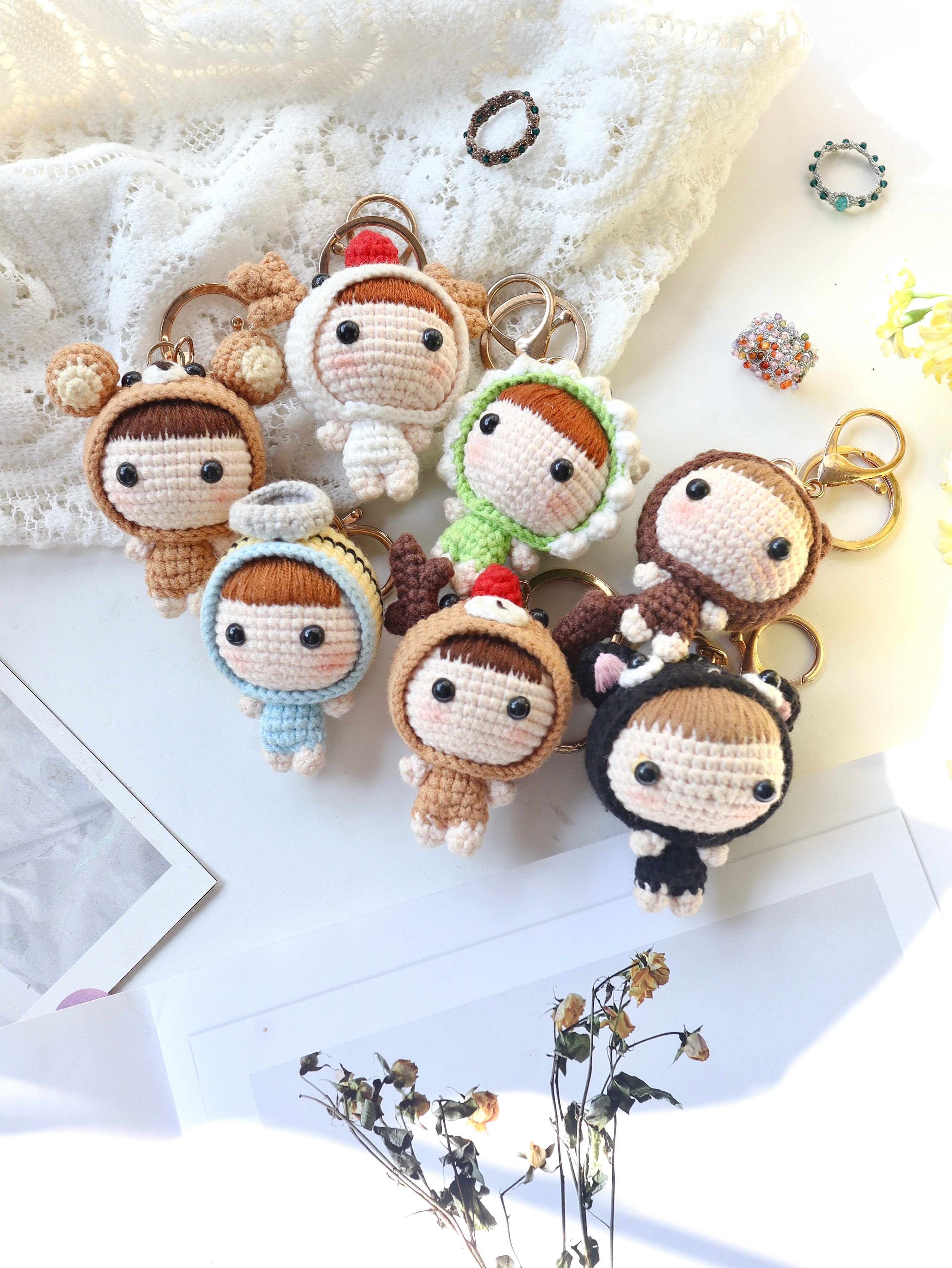 手工DIY毛线钩织可爱变装娃娃钥匙扣情侣包包挂件摆件小众礼物