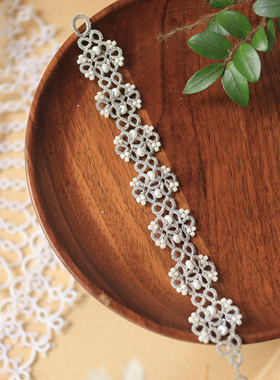 手工蕾丝梭编四叶草手链小红书同款成品小众手链