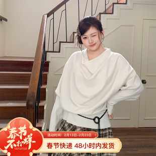 YUZI鱼子韩式荡领蝙蝠针织衫慵懒风宽松显瘦简约休闲上衣大码女装